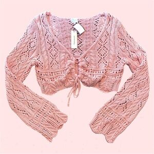 NWT Francesca's pink Knit Crop Sweater L XL 20-23p
